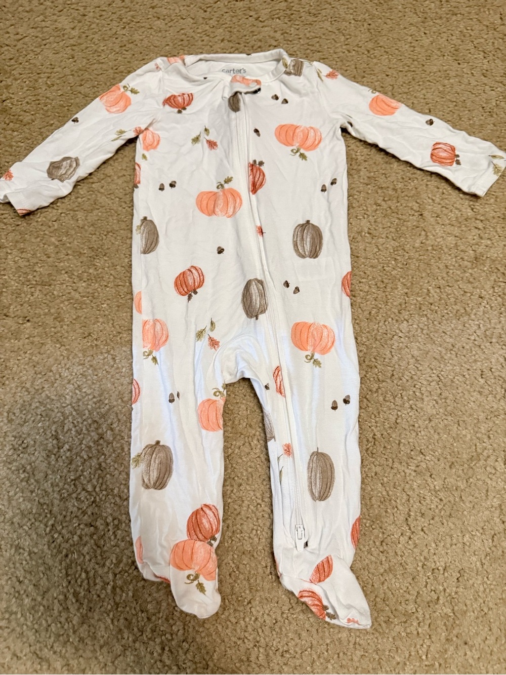 Carter's White Pumpkin Print Footed One-Piece